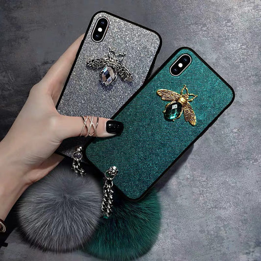 Hair Ball Crystal Bracelet Suitable For IPhoneX Mobile Phone Case Apple 12Promax Soft 7plus Glitter XR Bee