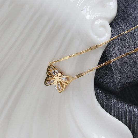 Beautiful Early Autumn New Style Rhinestone Zircon Butterfly Necklace Clavicle Chain